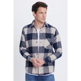 TUDORS Regular Fit Klasik Kesim Kareli Cepli Oduncu Gömlek, M, KL250017, Lacivert-Bej, Erkek