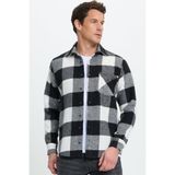 TUDORS Regular Fit Klasik Kesim Kareli Cepli Oduncu Gömlek, M, KL250017, Siyah-Ekru, Erkek