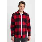 TUDORS Regular Fit Klasik Kesim Kareli Cepli Oduncu Gömlek, M, KL250017, Siyah-Kırmızı, Erkek