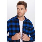 TUDORS Regular Fit Klasik Kesim Kareli Kışlık Oduncu Gömlek, L, KL240007-4104, Mavi-Siyah Kareli, Erkek