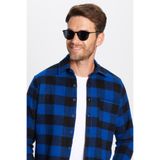 TUDORS Regular Fit Klasik Kesim Oduncu Kareli Kışlık Gömlek, M, KL250003-4502, Mavi-Siyah Kareli, Erkek