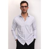 TUDORS Regular Fit Klasik Kesim Pamuklu Kolay Ütü Çizgili Gömlek, M, KL210027-3410, Beyaz, Erkek