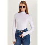 TUDORS Regular Fit Klasik Kesim Viskon Kumaş Balıkçı Yaka Bluz, L, BDY25022, Beyaz, Kadın
