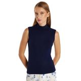 TUDORS Regular Fit Klasik Kesim Viskon Kumaş Balıkçı Yaka Sıfır Kol Bluz, L, BYGM2542, Lacivert, Kadın