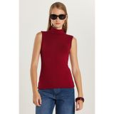 TUDORS Regular Fit Klasik Kesim Viskon Kumaş Balıkçı Yaka Sıfır Kol Bluz, XL, BYGM2542, Bordo, Kadın
