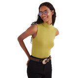 TUDORS Regular Fit Klasik Kesim Viskon Kumaş Balıkçı Yaka Sıfır Kol Bluz, XXL, BYGM2542, Yeşil, Kadın