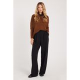 TUDORS Regular Fit Klasik Kesim Yüksek Bel Geniş Paça Pantolon, 44, PN250050, Siyah, Kadın