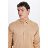 TUDORS Regular Fit Klasik Kesim%100 Pamuk Saten Tek Cepli Gömlek, XXL, KL220010, Krem, Erkek