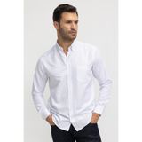 TUDORS Regular Fit Oxford Doku Klasik Kesim Düğmeli Cepli Gömlek, L, KL230016-720-1, Beyaz, Erkek