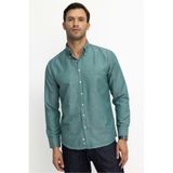 TUDORS Regular Fit Oxford Doku Klasik Kesim Düğmeli Cepli Nakışlı Gömlek, L, KL230016-720-1, Yeşil, Erkek