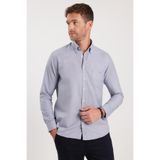 TUDORS Regular Fit Oxford Doku Klasik Kesim Düğmeli Cepli Nakışlı Gömlek, M, KL230016-720-1, Açık Gri, Erkek