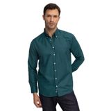 TUDORS Regular Fit Oxford Doku Klasik Kesim Düğmeli Cepli Nakışlı Gömlek, M, KL230016-720-1, Yeşil, Erkek