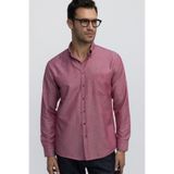 TUDORS Regular Fit Oxford Doku Klasik Kesim Düğmeli Cepli Nakışlı Gömlek, M, KL230016-809, Kırmızı, Erkek