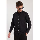 TUDORS Regular Fit Oxford Doku Klasik Kesim Düğmeli Cepli Nakışlı Gömlek, XL, KL230016-720-1, Siyah, Erkek