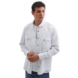TUDORS Regular Fit Rahat Kesim Çift Cepli Spor Yaka Denim Gömlek, L, RG250012, Kırık Beyaz, Erkek