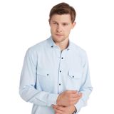 TUDORS Regular Fit Rahat Kesim Çift Cepli Spor Yaka Denim Gömlek, M, RG250012, Mavi, Erkek