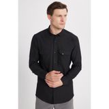 TUDORS Regular Fit Rahat Kesim Çift Cepli Spor Yaka Denim Gömlek, M, RG250012, Siyah, Erkek