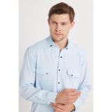 TUDORS Regular Fit Rahat Kesim Çift Cepli Spor Yaka Denim Gömlek, S, RG250012, Mavi, Erkek