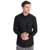 TUDORS Regular Fit Rahat Kesim Çift Cepli Spor Yaka Denim Gömlek, XL, RG250012, Siyah, Erkek