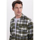 TUDORS Regular Fit Rahat Kesim Kışlık Kareli Çift Cepli Çıtçıtlı Gömlek, M, RG250018, Yeşil, Erkek