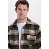 TUDORS Regular Fit Rahat Kesim Kışlık Kareli Oduncu Gömlek, L, KL250021-3006, Haki, Erkek