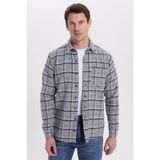 TUDORS Regular Fit Rahat Kesim Kışlık Kareli Oduncu Gömlek, L, KL250021-3047, Gri, Erkek