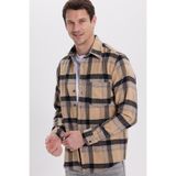 TUDORS Regular Fit Rahat Kesim Kışlık Kareli Oduncu Gömlek, L, KL250021-3071, Bej-Siyah, Erkek