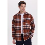 TUDORS Regular Fit Rahat Kesim Kışlık Kareli Oduncu Gömlek, M, KL250021-3047, Kahverengi, Erkek