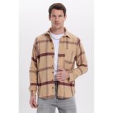 TUDORS Regular Fit Rahat Kesim Kışlık Kareli Oduncu Gömlek, M, KL250021-3071, Bej, Erkek