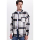 TUDORS Regular Fit Rahat Kesim Kışlık Kareli Oduncu Gömlek, XL, KL250021-3084, Ekru, Erkek