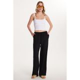 TUDORS Relax Fit Beli Lastikli Bağlamalı Palazzo Geniş Paça Pantolon, L, KDN25016, Siyah, Kadın