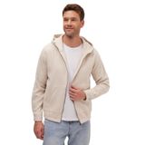 TUDORS Relax Fit Fermuarlı Kapüşonlu Ceket, L, RF250068, Ekru, Erkek