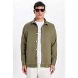 TUDORS Relax Fit Gabardin Likralı Yandan Cepli Ceket Gömlek, L, RF240047, Haki, Erkek