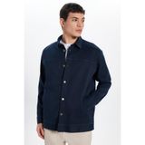 TUDORS Relax Fit Gabardin Likralı Yandan Cepli Ceket Gömlek, XL, RF240047, Lacivert, Erkek