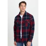TUDORS Relax Fit Oduncu Çift Cep Düğmeli Kareli Kışlık Gömlek, S, RF240053-7300, Bordo-Lacivert, Erkek