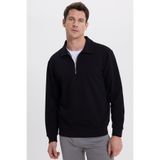 TUDORS Relax Fit Pamuklu 3 İplik Fermuarlı Polo Yaka Sweatshirt, L, SW250037, Siyah, erkek