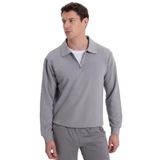TUDORS Relax Fit Pamuklu 3 İplik Fermuarlı Polo Yaka Sweatshirt, S, SW250037, Gri, erkek