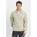 TUDORS Relax Fit Pamuklu 3 İplik Fermuarlı Polo Yaka Sweatshirt, XXL, SW250037, Bej, erkek