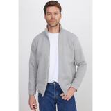 TUDORS Relax Fit Pamuklu 3 İplik İçi Polarlı Fermuarlı Cepli Sweatshirt, L, SW250014, Gri, erkek