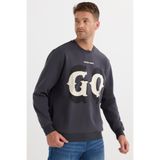 TUDORS Relax Fit Pamuklu Bisiklet Yaka Baskılı Sweatshirt, L, SW250006, Antrasit, erkek