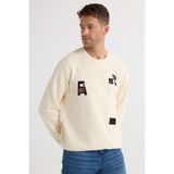 TUDORS Relax Fit Pamuklu Bisiklet Yaka Baskılı Sweatshirt, XL, SW250007, Ekru, erkek