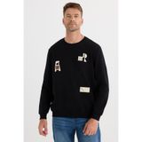 TUDORS Relax Fit Pamuklu Bisiklet Yaka Baskılı Sweatshirt, XXL, SW250007, Siyah, erkek