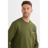 TUDORS Relax Fit Pamuklu Bisiklet Yaka Polarlı Baskılı Sweatshirt, XL, SW250004, Yeşil, erkek