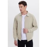 TUDORS Relax Fit Pamuklu İç Polarlı Fermuarlı Polo Yaka Cepli Sweatshirt, XL, SW250015, Taş, erkek