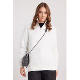 TUDORS Relax Fit Pamuklu İçi Polarlı Yarım Fermuarlı Dik Yaka Sweatshirt, L, SW240016, Beyaz, kadın