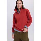 TUDORS Relax Fit Pamuklu İçi Polarlı Yarım Fermuarlı Dik Yaka Sweatshirt, M, SW240016-AB5, Yeşil, kadın