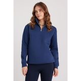 TUDORS Relax Fit Pamuklu İçi Polarlı Yarım Fermuarlı Sweatshirt, L, SW240016-MNK, Lacivert, kadın