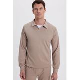 TUDORS Relax Fit Polo V Yaka Sweatshirt, L, SW250046, Vizon, erkek