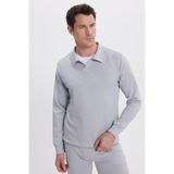 TUDORS Relax Fit Polo V Yaka Sweatshirt, XL, SW250046, Gri, erkek