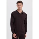 TUDORS Relax Fit Polo V Yaka Sweatshirt, XXL, SW250046, Kahverengi, erkek